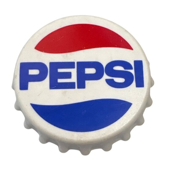 Vintage Pepsi Bottle Cap Shaped Magnet White With Red & Blue Logo Plastic 3" - Picture 1 of 4